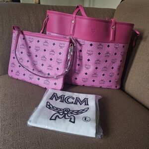 MCM Visetos Pink Tote Bag w/ Pouch